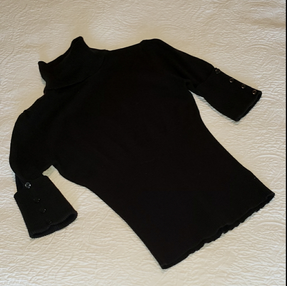 Max Azria Fitted T-neck Sweater w/Button details
